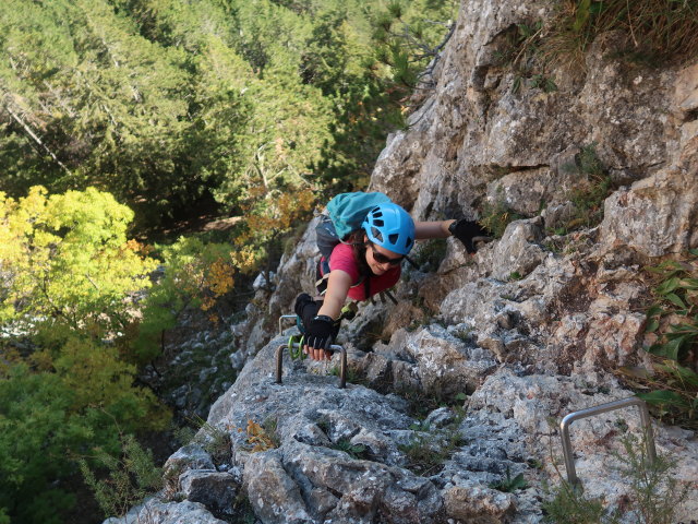 Wildenauer-Klettersteig: Sabine nach der Schlüsselstelle