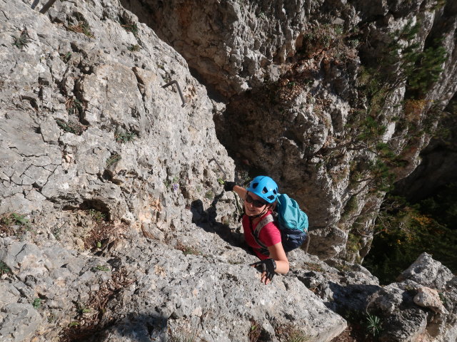 Wildenauer-Klettersteig: Sabine in der Schlusswand