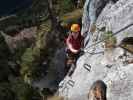 Tristans Kirchboden-Klettersteig: Hannelore zwischen Herrgott's Winkel und s'Jausenplatzerl