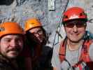 Tristans Kirchboden-Klettersteig: Manuel, Hannelore und ich am s'Jausenplatzerl