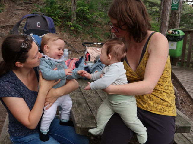 Sabine, Nils, Ella und Hannelore bei der Ein&ouml;dh&ouml;hle, 370 m
