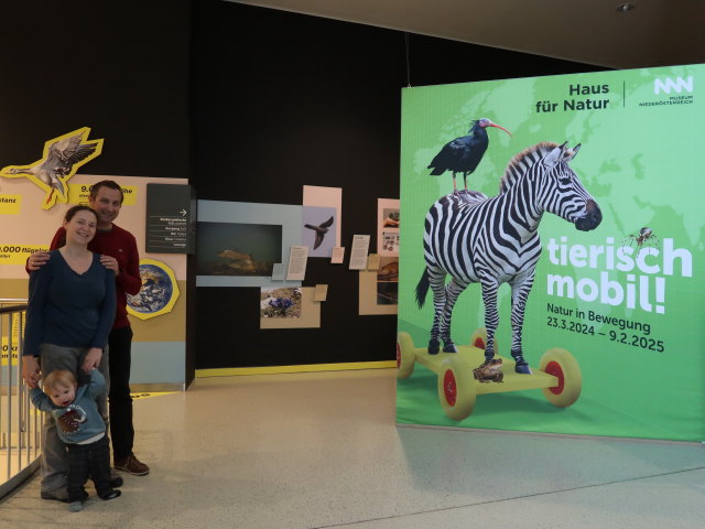 Nils, Sabine und ich in der Sonderausstellung 'Tierisch mobil! Natur in Bewegung'