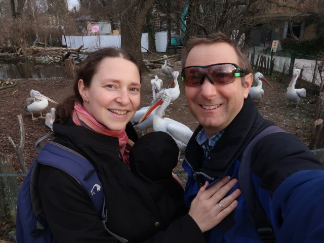 Sabine, Nils und ich bei den Krauskopfpelikanen