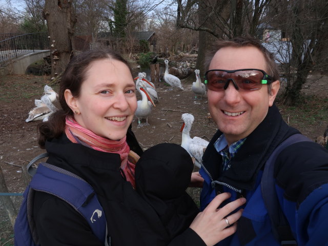 Sabine, Nils und ich bei den Krauskopfpelikanen