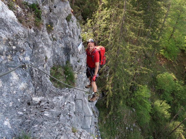 Poppenberg-Klettersteig: Jörg auf der Seilbrücke