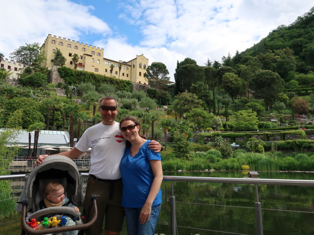 Nils, ich und Sabine in den Gärten von Schloss Trauttmansdorff in Meran (24. Mai)