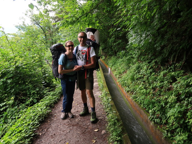 Sabine, ich und Nils am Marlinger Waalweg zwischen Töll und Gasthaus Schönblick (22. Mai)