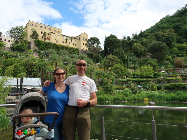 Nils, Sabine und ich in den Gärten von Schloss Trauttmansdorff in Meran (24. Mai)