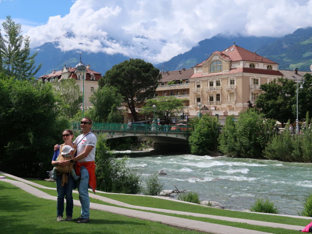 Nils, Sabine und ich auf den Passerterrassen in Meran (25. Mai)