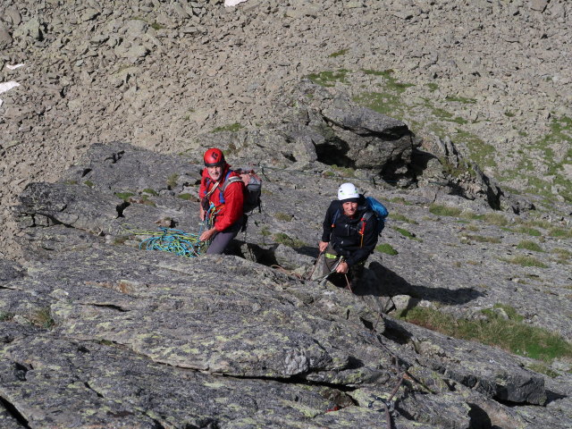 Sauspitze-Westgrat: Josef und Frank am Stand nach der 2. Seillänge