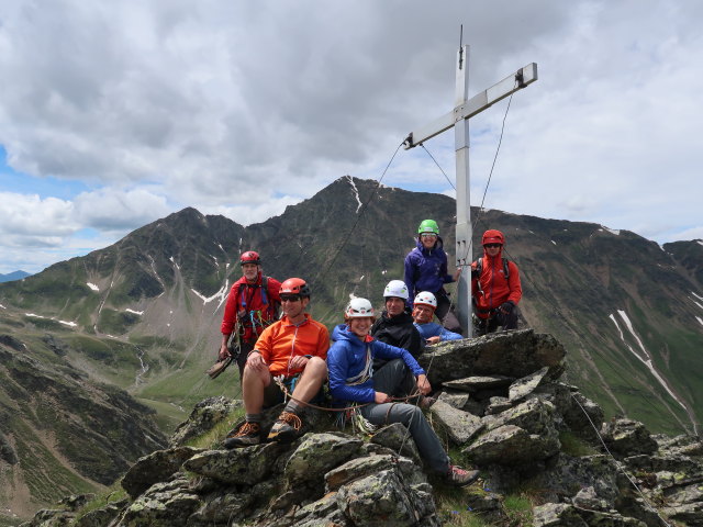 Josef, ich, Victoria, Frank, Andreas, Sonja und Werner auf der Sauspitze, 2.604 m