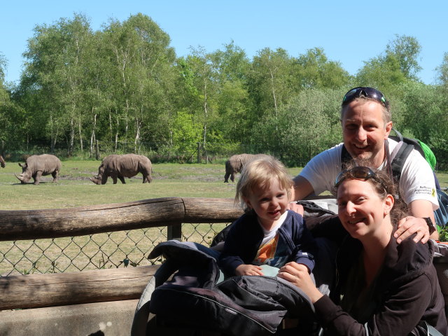 Nils, Sabine und ich bei den Breitmaulnash&ouml;rnern im Givskud Zoo in Give (20. Mai)