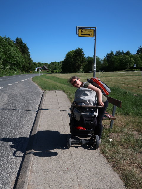 Sabine in der Haltestelle Givskud Zoo (20. Mai)