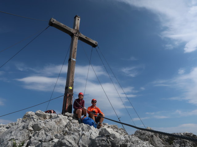 Arlberger Klettersteig: Angela und ich auf der Wei&szlig;schrofenspitze, 2.752 m (19. Juli)