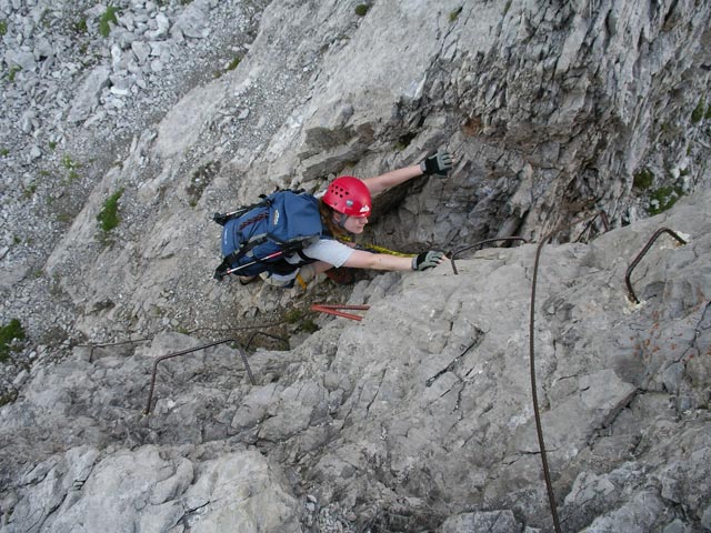 Zellinköpfe-Klettersteig: Daniela im Ausstieg (13. Juli 2007)