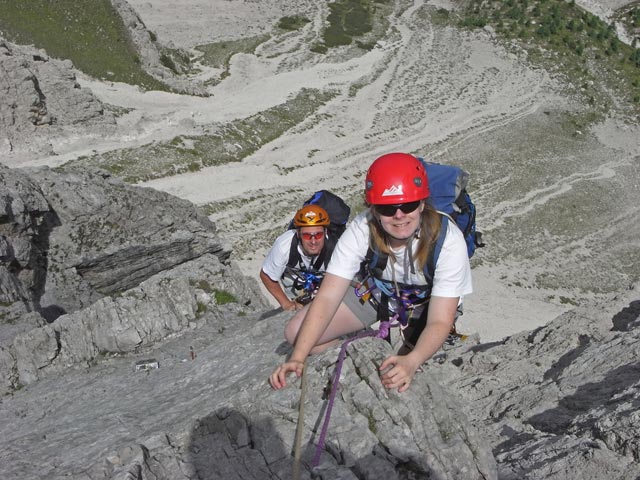 Kleine Gamswiesenspitze Nordostkante: Erich und Daniela in der siebten Seillänge (10. Juli 2008)