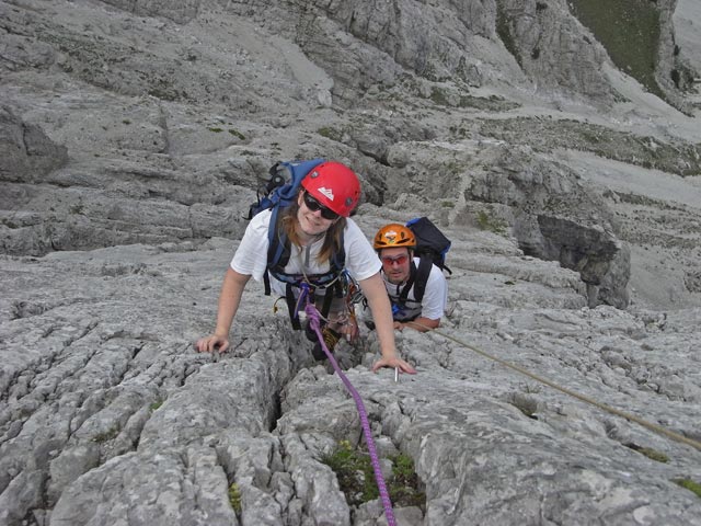 Kleine Gamswiesenspitze Nordostkante: Daniela und Erich in der neunten Seillänge (10. Juli 2008)